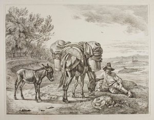 Packed Mule with Resting Driver by Johann Adam Klein