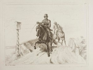 Two Riders Galloping on a Bridge by Johann Adam Klein