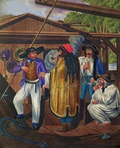 Coachdriver and sailors on a Danube-boat, from a series of Viennese types