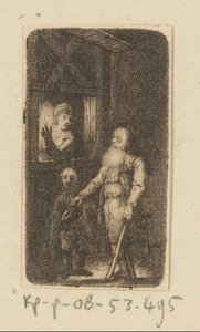 Crippled Old Beggar with Boy and Woman at a Window by Johann Andreas Benjamin Nothnagel