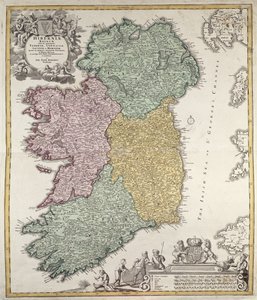 Map of Ireland showing the Provinces of Ulster, Munster, Connaught and Leinster, by Johann B. Homann, c.1730
