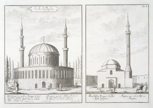 View of a Mosque in Bursa and a Mosque in Hungary, from 