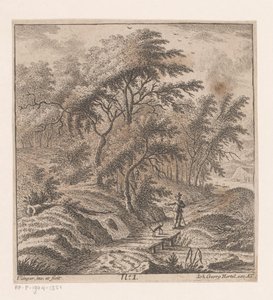 Man Walking a Dog Along a Forest Edge