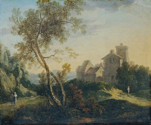 Ideal Landscape with Trees and Fortified Village (The Evening)