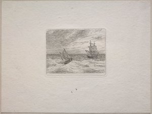 Rough Seas with a Two-master and Sailboat by Johan Christian Dahl