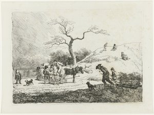 Winter Landscape with Children Sledding and Various Sleds by Johann Christian Klengel
