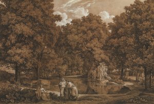 Arcadian Landscape with Three Figures at a Lake