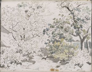 Leafy Trees on Rocky Ground, Next to a Building: Hergitz by Johann Christian Reinhart
