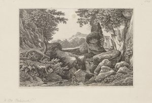 Rocky Landscape with a Shepherd Walking on the Left by Johann Christian Reinhart