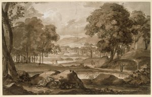 Large Forest Landscape with Ancient City and Figures by Johann Christian Reinhart