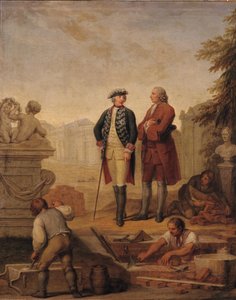 King Frederick II of Prussia (1712-86) and the Marquis of Argens (1704-1771) inspecting the construction of Sanssouci in Potsdam