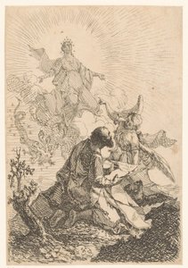 John has a vision on Patmos in which the Holy Virgin defeats the seven-headed dragon