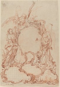 Rococo Cartouche with Allegorical Figures by Johann Daniel Herz the Elder