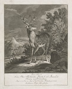 A Magnificent Stag in a Landscape by Johann Elias Ridinger