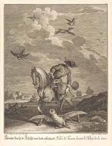 Falconer Lifting an Owl from the Ground by Johann Elias Ridinger