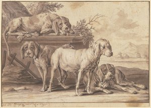 Four hunting dogs by Johann Elias Ridinger