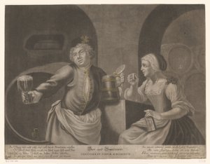 Man and woman drinking beer and brandy by Johann Elias Ridinger
