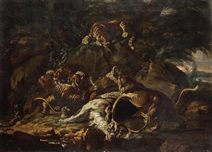 Predators and Slain Deer by Johann Elias Ridinger