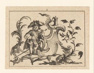 Man Smoking a Pipe Leaning Against a Rococo Ornament