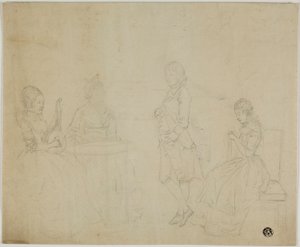 Sketch of Family Group with Three Seated Women and Young Man Standing by Johann Friedrich August Tischbein