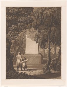 Man with a Child in Front of a Monument for a Fallen Army Officer