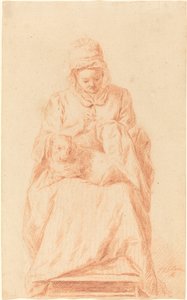 Young Woman Sewing with a Dog Resting on Her Lap