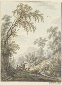 Landscape with Small Waterfall and a Castle in the Distance by Johann Heinrich Muntz