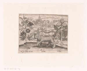 Landscape with Hollyhock, Leopard, and Plum Tree by Johann Hogenberg