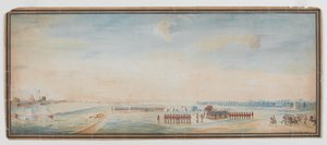 British infantry, native infantry and native cavalry drilling outside Fort St George, Madras by Johann Jacob Ludewig Rothmeyer