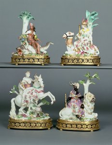 Four Meissen groups representing the Four Continents mounted with Louis XVI ormolu, modelled by Johann Joachim Kandler, mid 18th century by Johann Joachim Kaendler