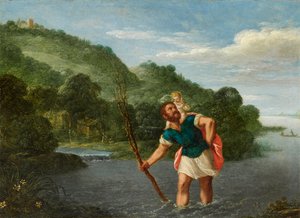 Saint Christopher Carrying the Christ Child in a Landscape by Johann König