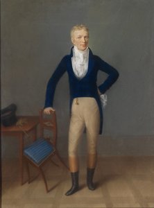 Portrait of a Blond Gentleman in Full Figure in Riding Costume, Leaning on a Chair by Johann Lorenz Kreul