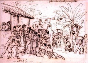 Indians visiting an estate, Brazil by Johann Moritz Rugendas