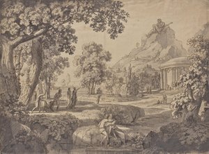 Classical Landscape with a Temple, a Giant on a Mountain by Johann Nepomuk Schödlberger