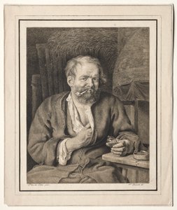 Peasant Sitting at a Table, Smoking a Pipe by Johann Nepomuk Strixner