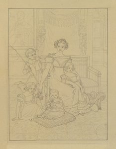 Contour Drawing of a Mother with Four Children