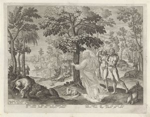 Adam and Eve in paradise by Johann Sadeler (I)