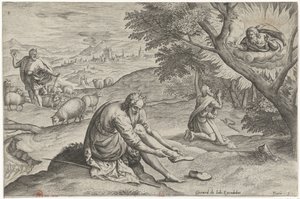 God Appears to Moses in the Burning Bush (History of Moses Before the Exodus) by Johann Sadeler (I)