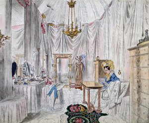 Dressing Room of Empress Carolina Augusta in Castle of Vienna, Watercolor on Paper by Johann Stephan Decker