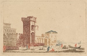Six Colored Engravings of Castles, Ruins and Seascapes by Johann Teyler
