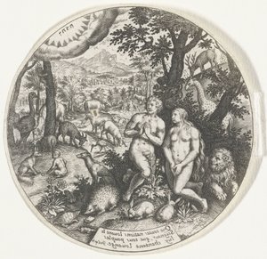 God Speaking with Adam and Eve in Paradise by Johann Theodor de Bry