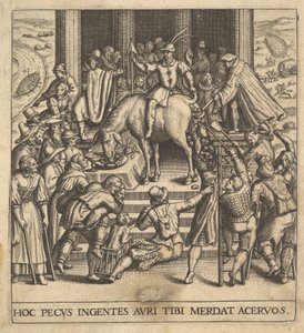 Men Collecting Dung Dropping from the Hindquarters of a Mule by Johann Theodor de Bry