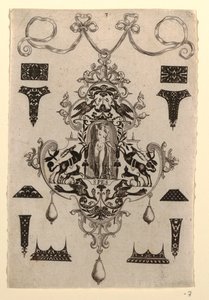 Pendant Design with the Virtue Hope, Plate 3, from a series of eight pendant designs with the cardinal virtues by Johann Theodor de Bry