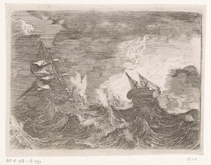 Five Sailing Ships at Sea During a Storm