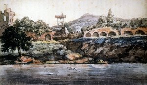 Rome - view of the Tiber, watercolor of Goethe. 19th century