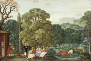 Abraham entertaining the Three Angels by Johann or Hans Konig
