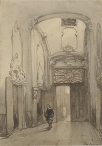 Rococo Portal in the Town Hall in The Hague with a Man in Seventeenth-Century Costume by Johannes Bosboom