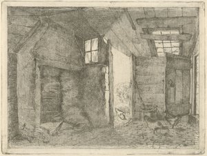 Barn with Chickens by Johannes Everhardus Rijnboutt