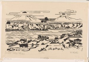 Landscape, Central Java: Merbaboe, Merapi, Ello River by Johannes Frederik Engelbert ten Klooster (signed by artist)