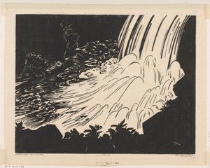 Waterfall with Deer by Johannes Frederik Engelbert ten Klooster (signed by artist)